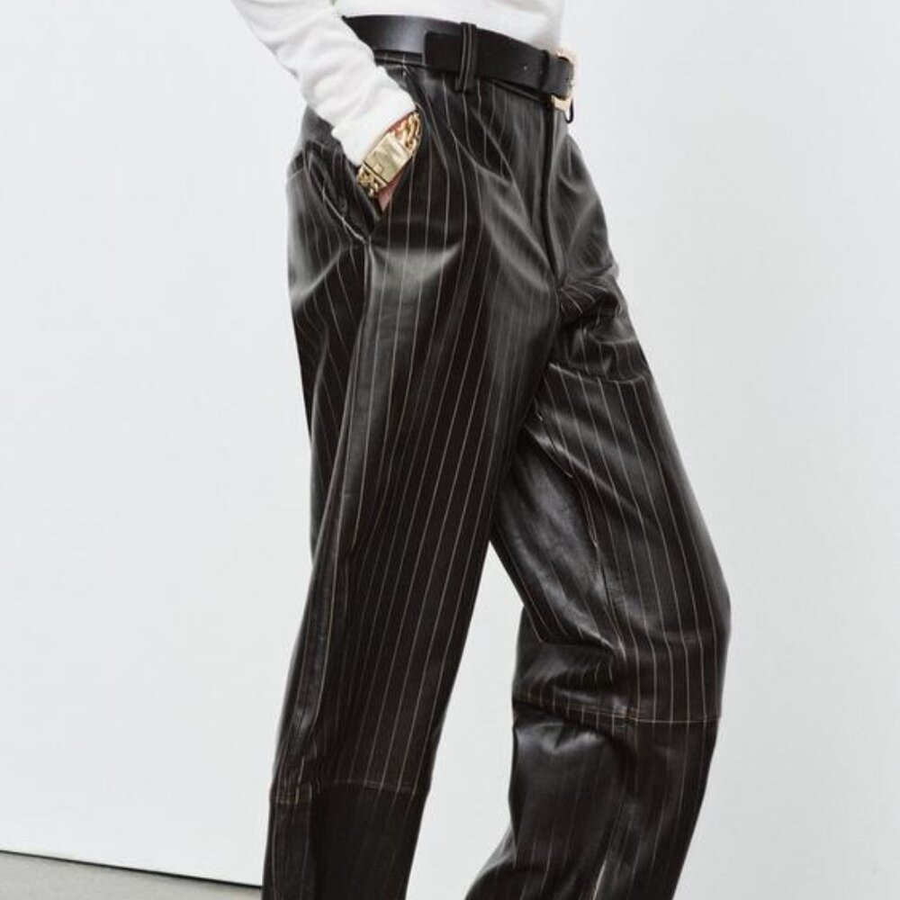ZARA STRIPED LEATHER PANTS ZW COLLECTION LIMITED EDITION - Picture 4 of 7